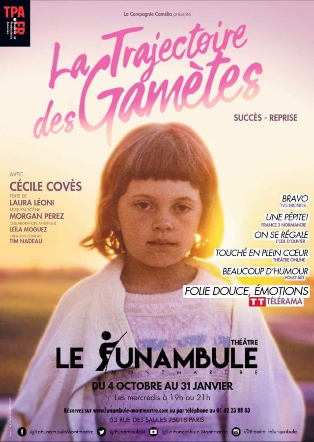 Reprise à Paris de la pièce de théâtre "La Trajectoire des Gamètes" de Laura Méloni, interprétée par Cécile Coves.