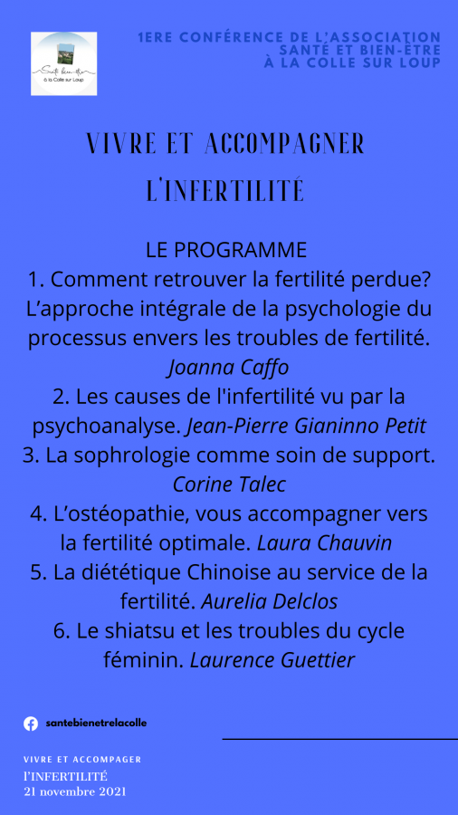Débat / Conférence "Vivre et Accompagner l’infertilité " le dimanche 21 novembre 2021 à La Colle sur Loup (06).